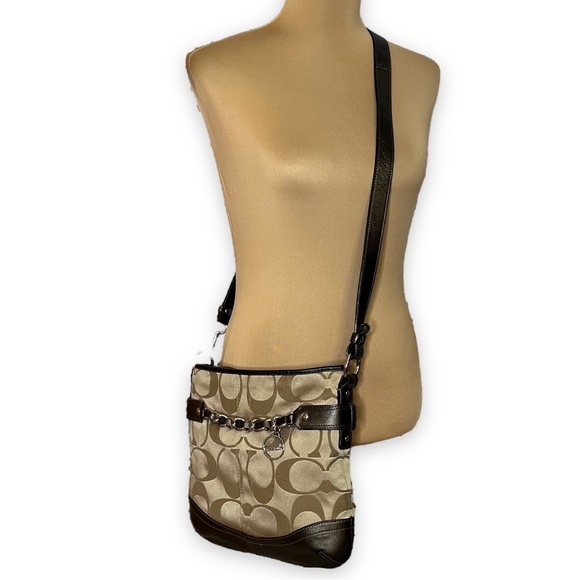 Vintage Coach Signature Chain Duffle Crossbody Shoulder Bag Convertible Tan - Picture 5 of 17